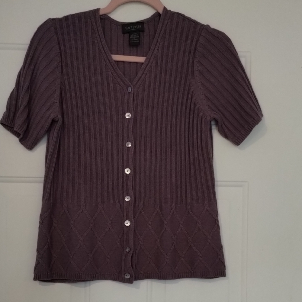 3 Women's Van Heusen Short Sleeve Ribbed Cardigan Size Large - Picture 6 of 15
